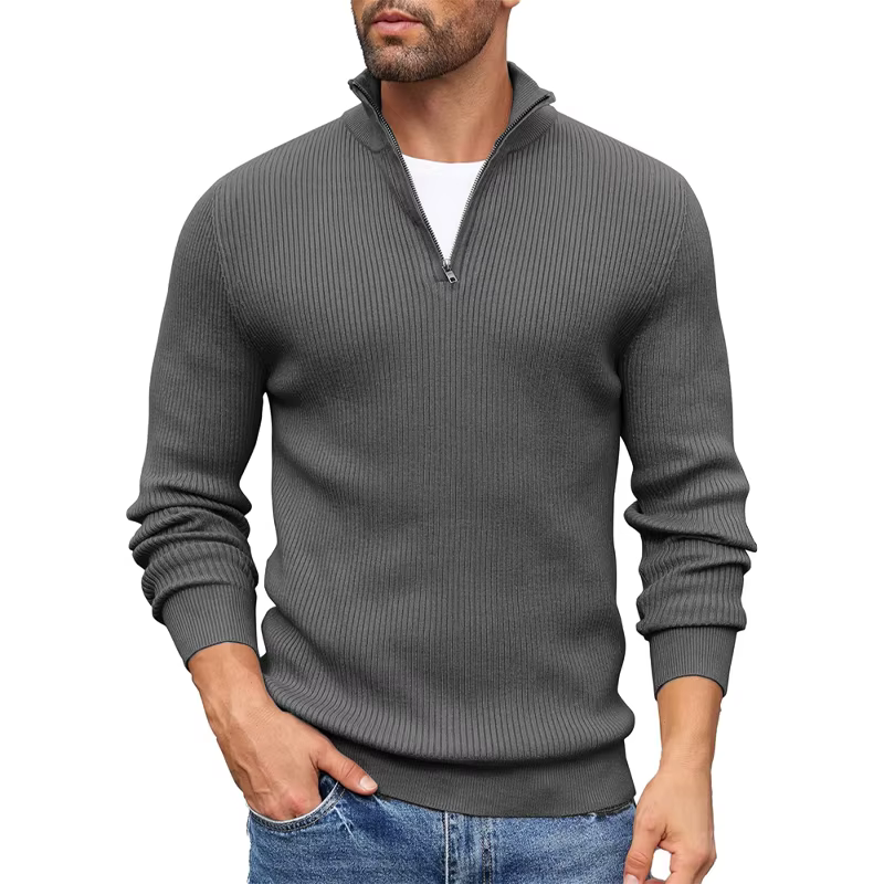 Men's Turtleneck Pullover Zip Long Sleeve Work Warm Knitted Jumper Sweater - Image 6