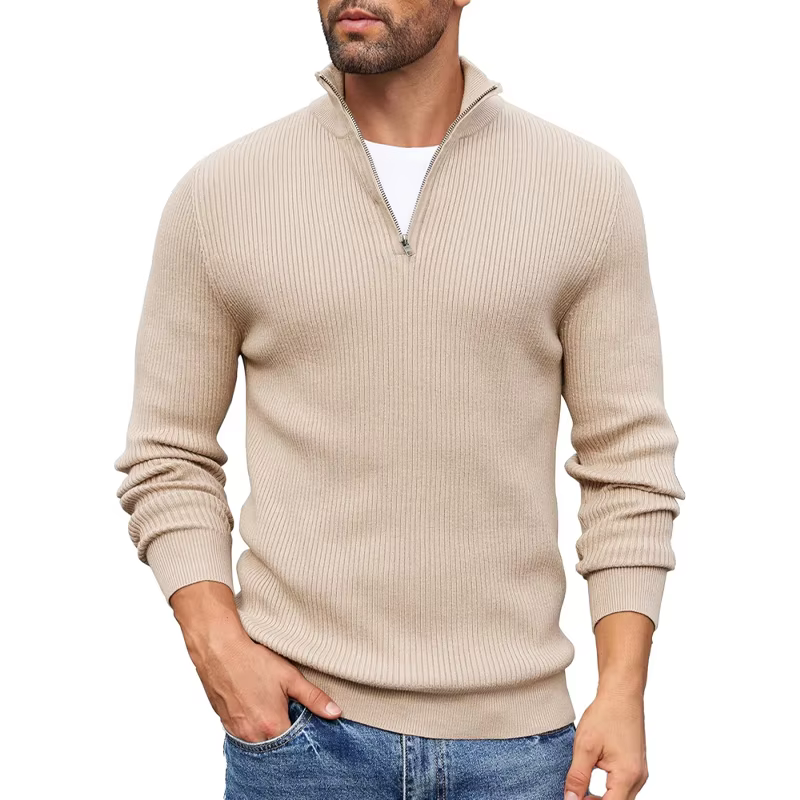 Men's Turtleneck Pullover Zip Long Sleeve Work Warm Knitted Jumper Sweater - Image 4