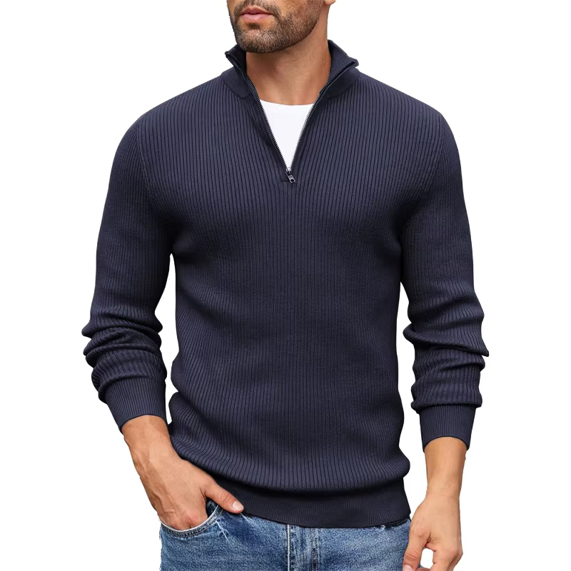 Men's Turtleneck Pullover Zip Long Sleeve Work Warm Knitted Jumper Sweater