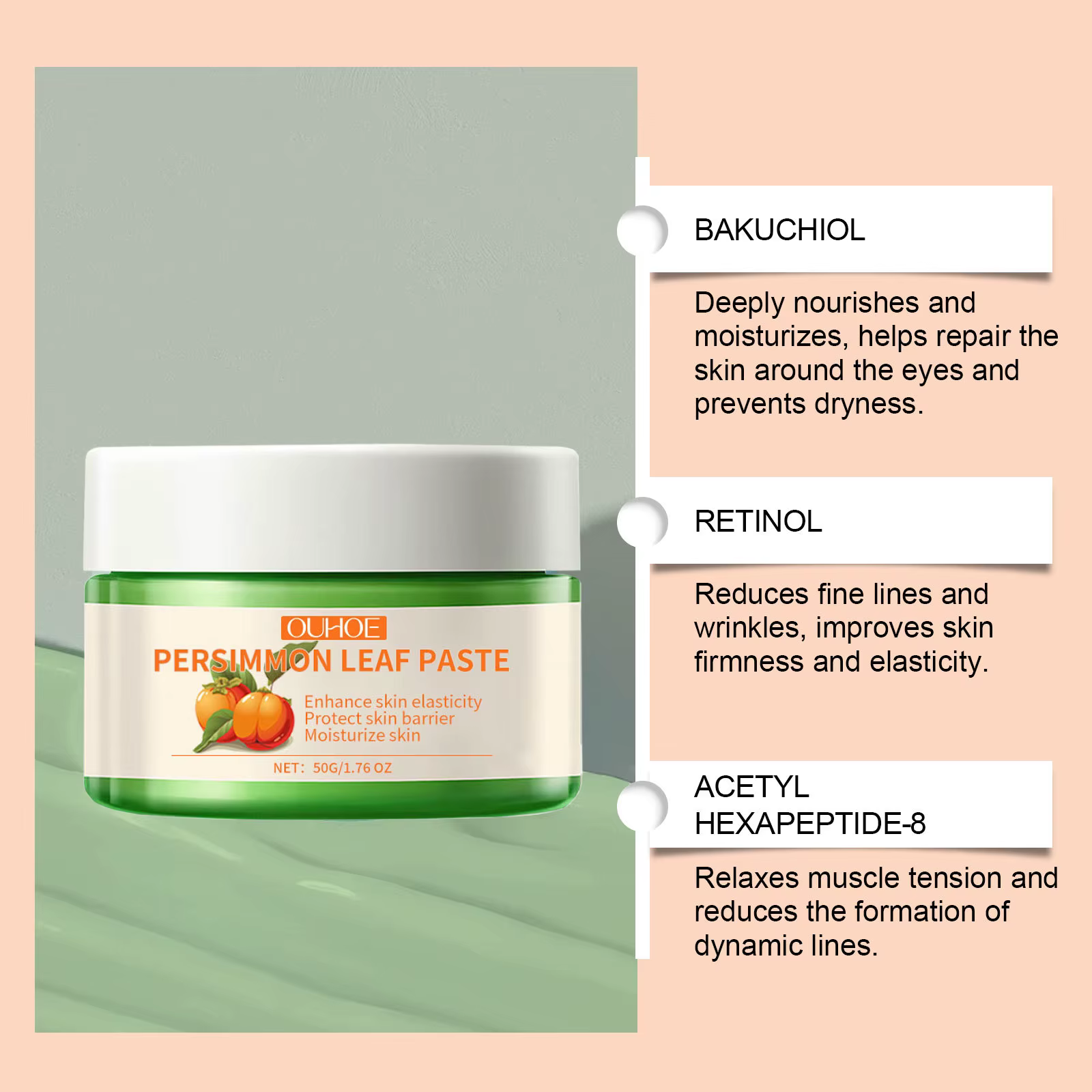 Persimmon Leaf Face Cream Anti-Aging Lighten Dark Spots Corrector Smooth Cream - Image 3