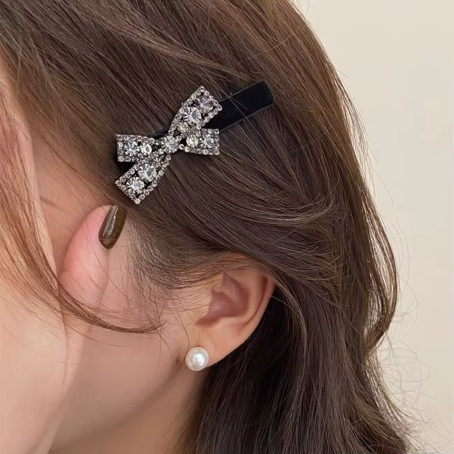Rhinestone Bow Hair Clips 6 cm Hair Pin Curl Clips No Bending Hair Clips for Hair Styling DIY