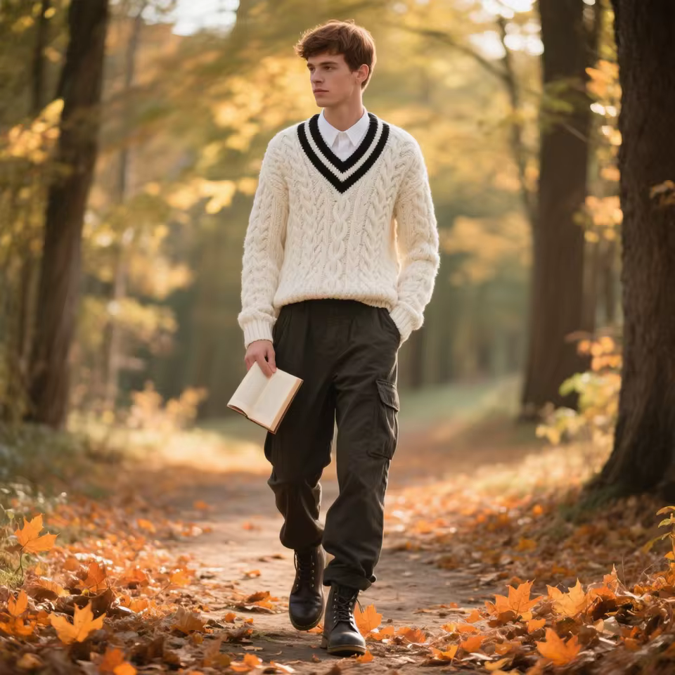 Stylish Men's V-neck Sweater With Colorful Black Trim