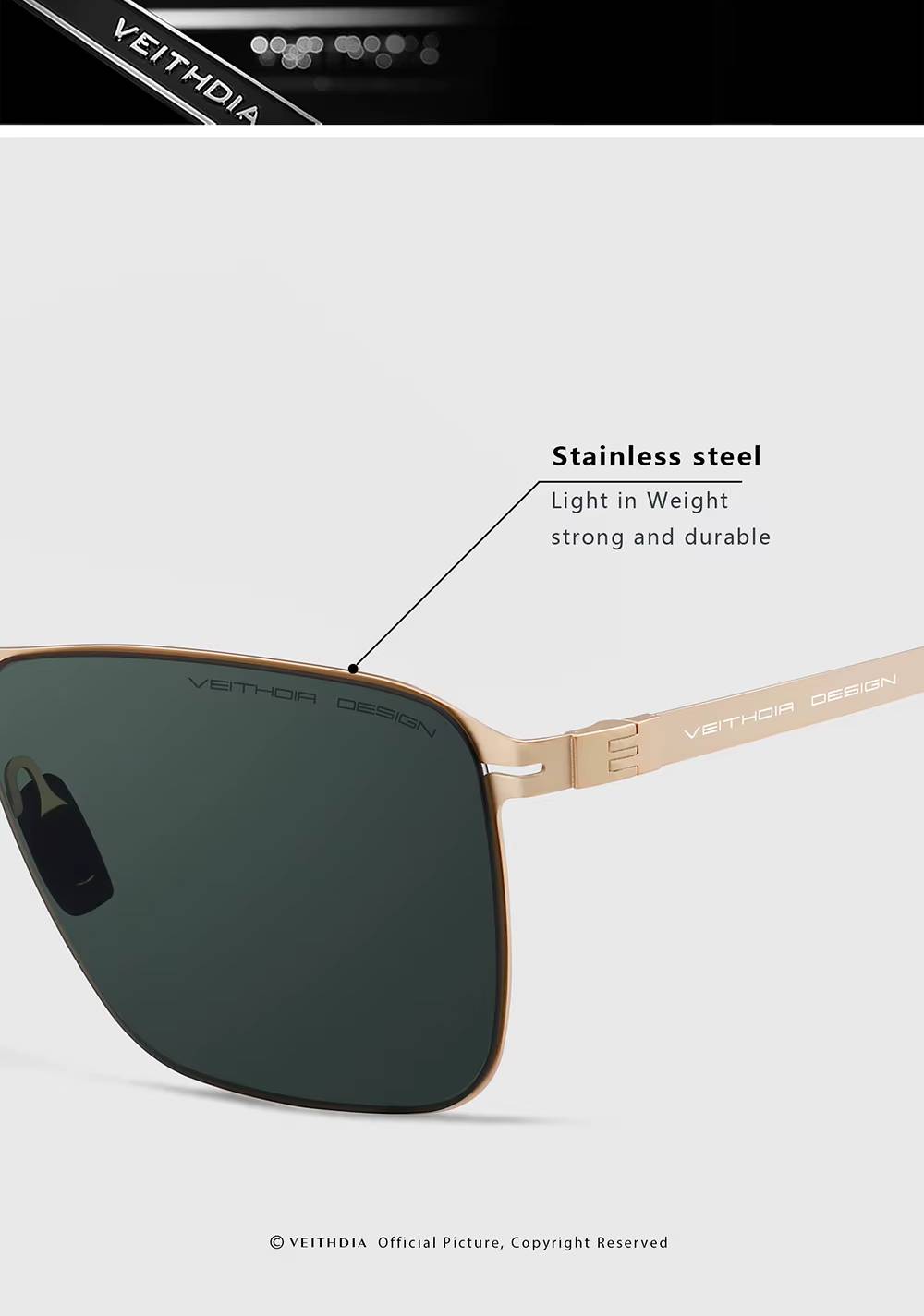 Sunglasses Square Stainless Steel High-Definition Nylon Lenses Polarized Glasses - Image 5