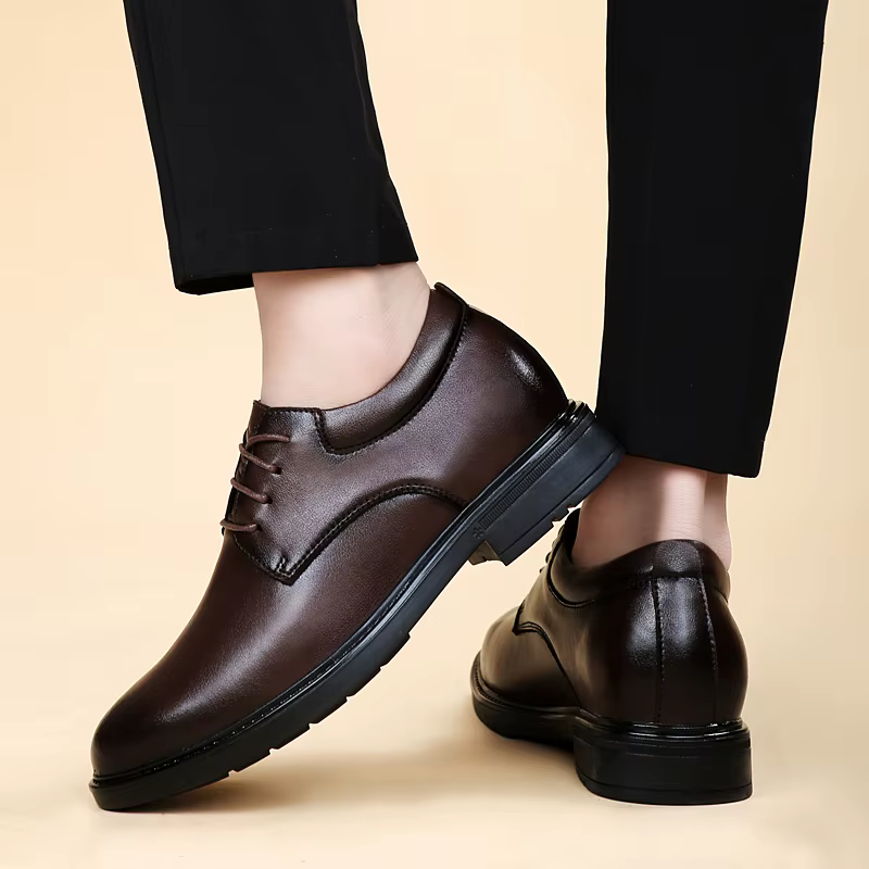 Thick Soled Simple Genuine Leather High End Office Business Style Shoes - Image 2