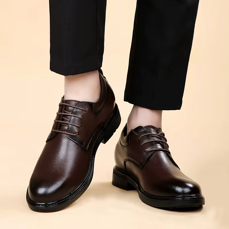 Thick Soled Simple Genuine Leather High End Office Business Style Shoes