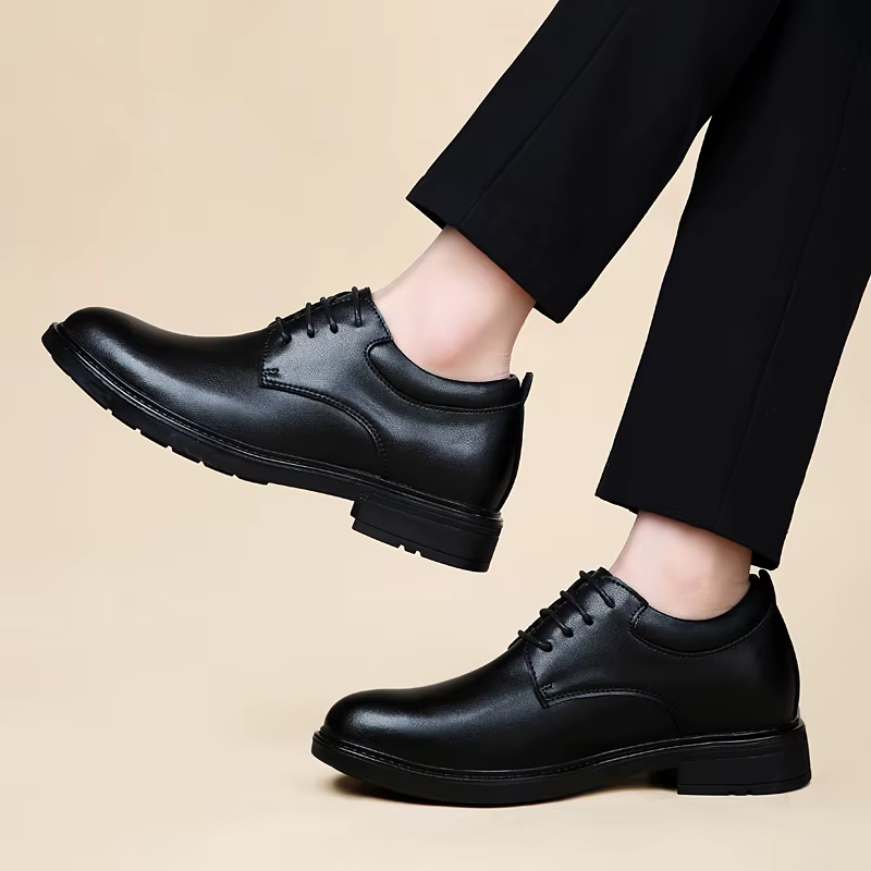 Thick Soled Simple Genuine Leather High End Office Business Style Shoes - Image 7