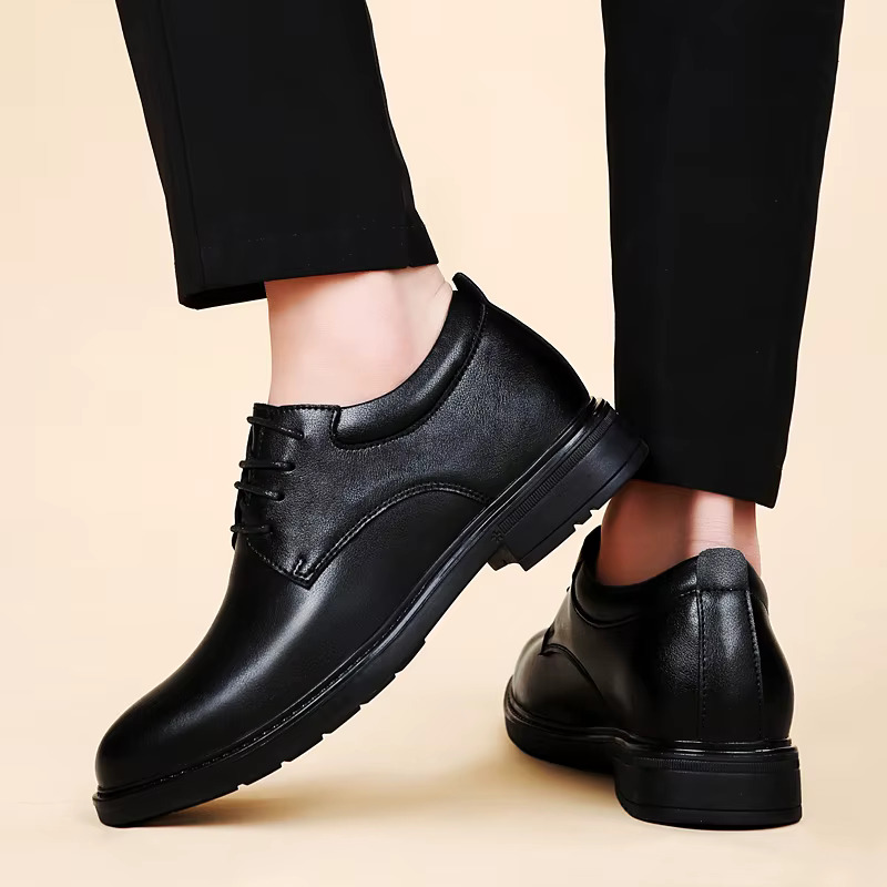 Thick Soled Simple Genuine Leather High End Office Business Style Shoes - Image 9