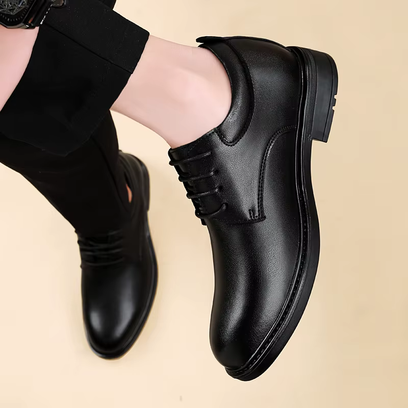 Thick Soled Simple Genuine Leather High End Office Business Style Shoes - Image 5