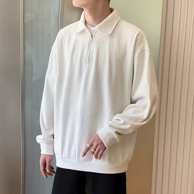 Vintage Lapel Zipper Knitwear Solid Color Pullover Men's Jumpers Sweater - Image 2