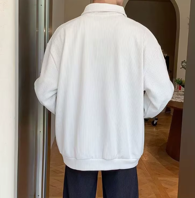 Vintage Lapel Zipper Knitwear Solid Color Pullover Men's Jumpers Sweater - Image 3