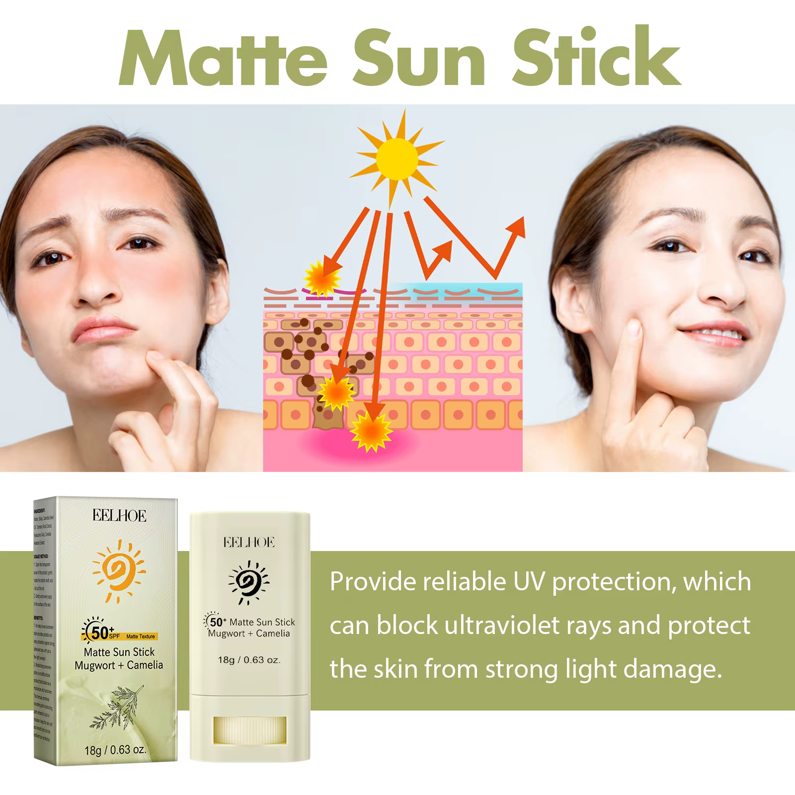 Whitening Portable SPF 50 Matte Bar Blocker Face Refreshing Matte Sun Stick Sunscreen - Image 3