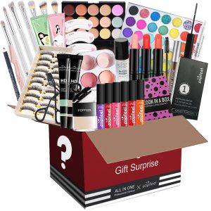 With Eyeshadow Palette Foundation Lip Gloss Blush Brushes Eyeliner All-in-One Makeup Kit Gift Set